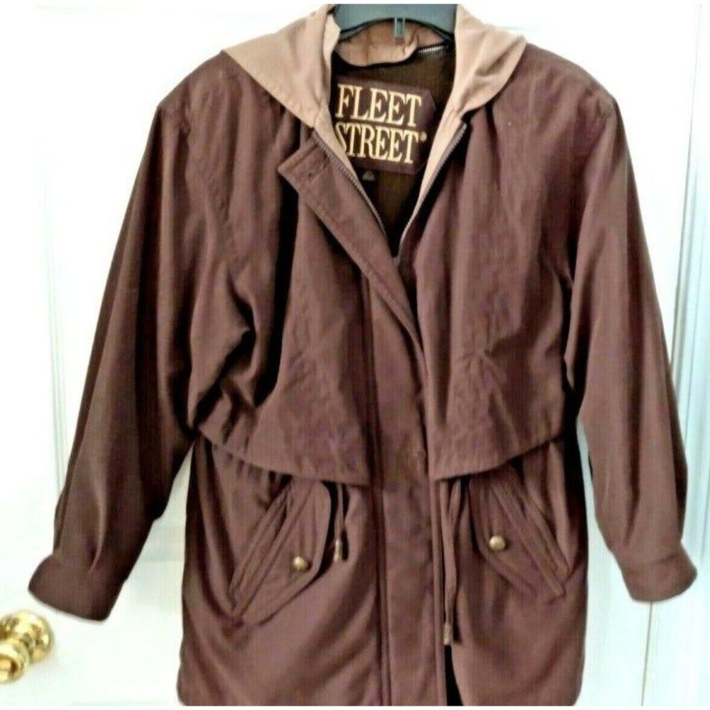 Women's FLEET STREET All-Weather Jacket BROWN with Removable Hood Size Small